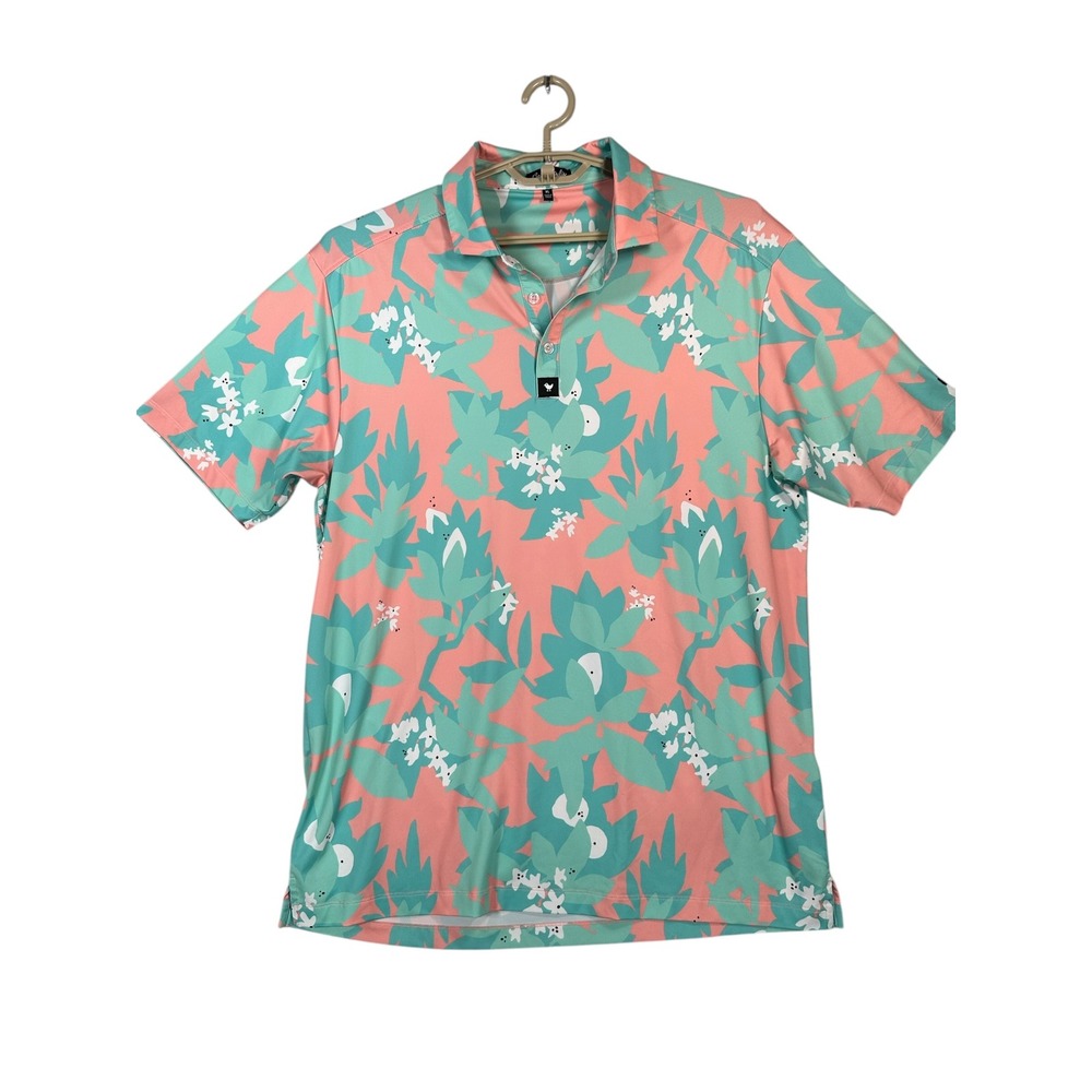 Bad Birdie Men Polo Shirt XL Golf Performance Land Down Unda Stretch Green Coral